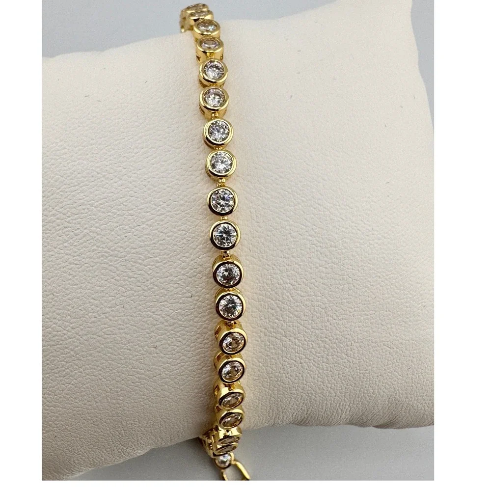 Gold Tone Cubic Zirconia Tennis‎ Bracelet Round Clear Stones